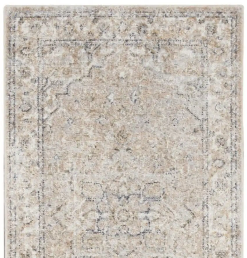 12' Beige Oriental Power Loom Washable Runner Rug Photo 2