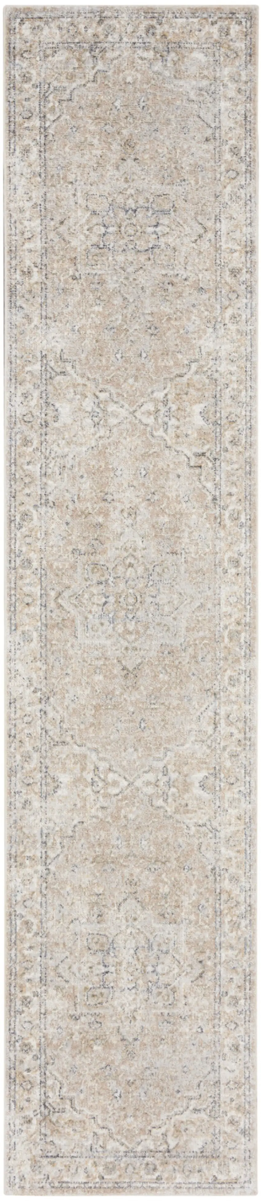 12' Beige Oriental Power Loom Washable Runner Rug Photo 1