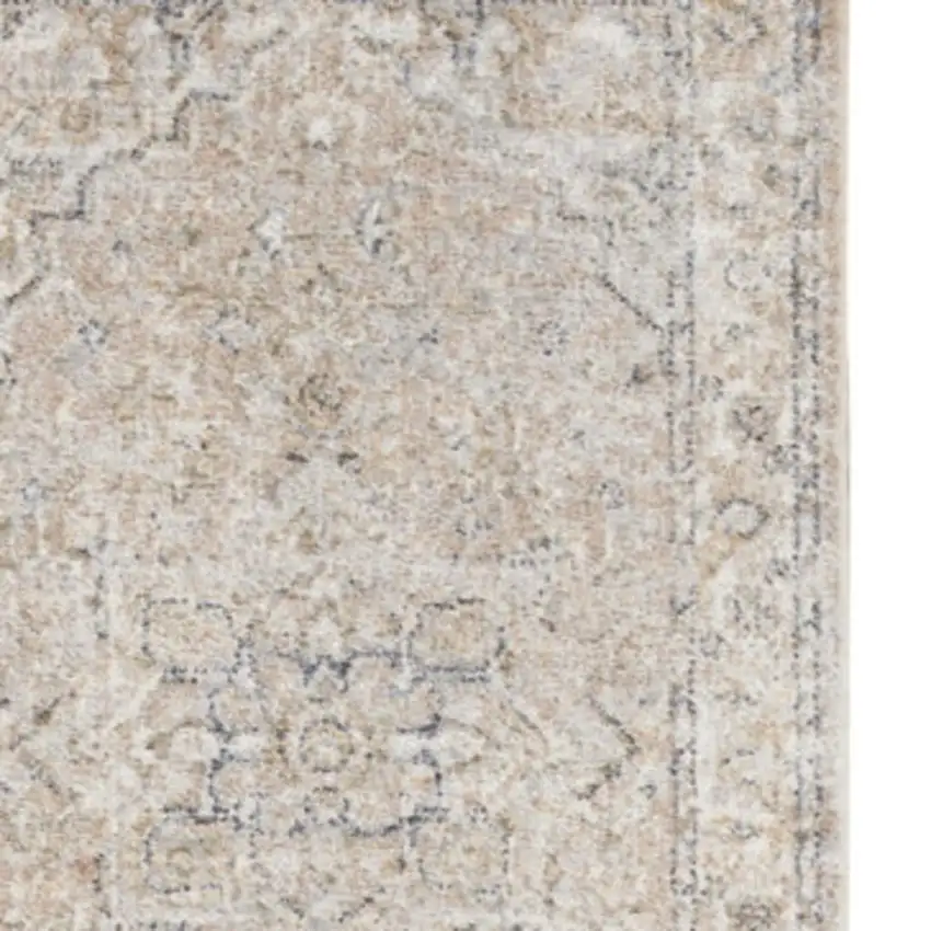 12' Beige Oriental Power Loom Washable Runner Rug Photo 3