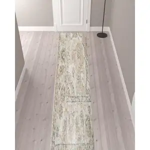 Photo of 12' Beige Oriental Power Loom Washable Runner Rug