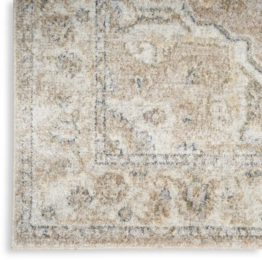 12' Beige Oriental Power Loom Washable Runner Rug Photo 1