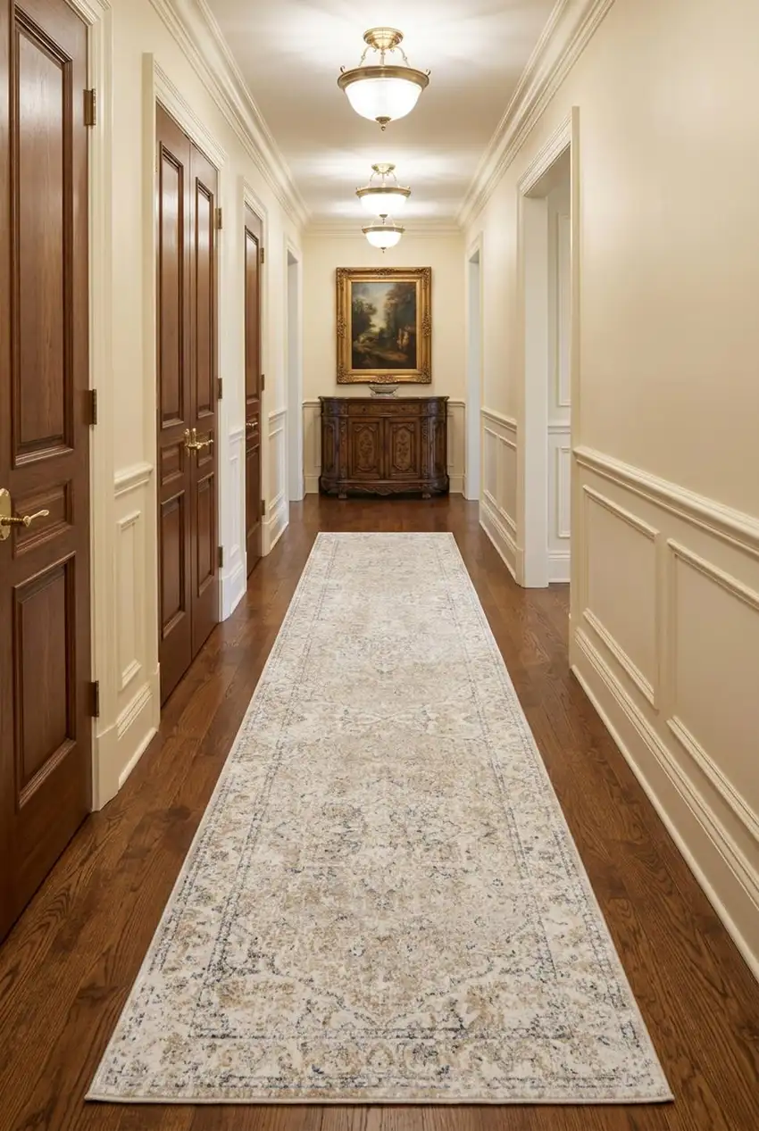 12' Beige Oriental Power Loom Washable Runner Rug Photo 1