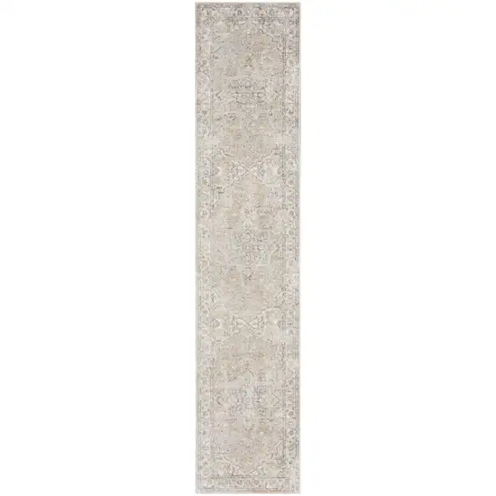12' Beige Oriental Power Loom Washable Runner Rug Photo 4