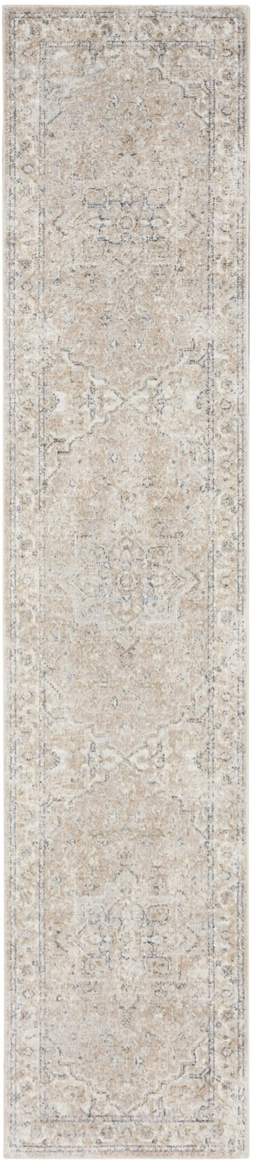 12' Beige Oriental Power Loom Washable Runner Rug Photo 4