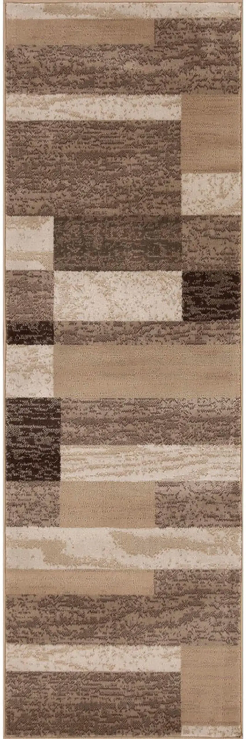 8' Beige Patchwork Power Loom Stain Resistant Runner Rug Photo 1