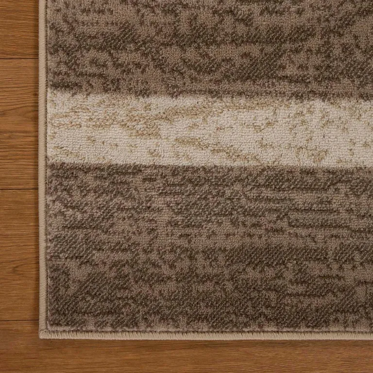 8' Beige Patchwork Power Loom Stain Resistant Runner Rug Photo 2