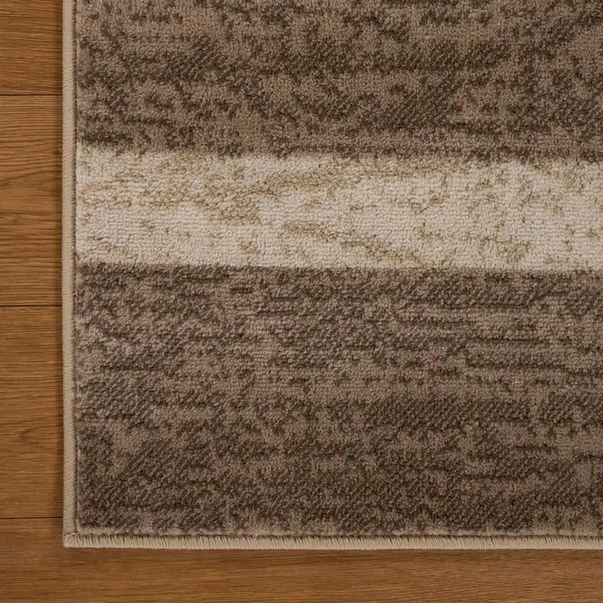 8' Beige Patchwork Power Loom Stain Resistant Runner Rug Photo 3