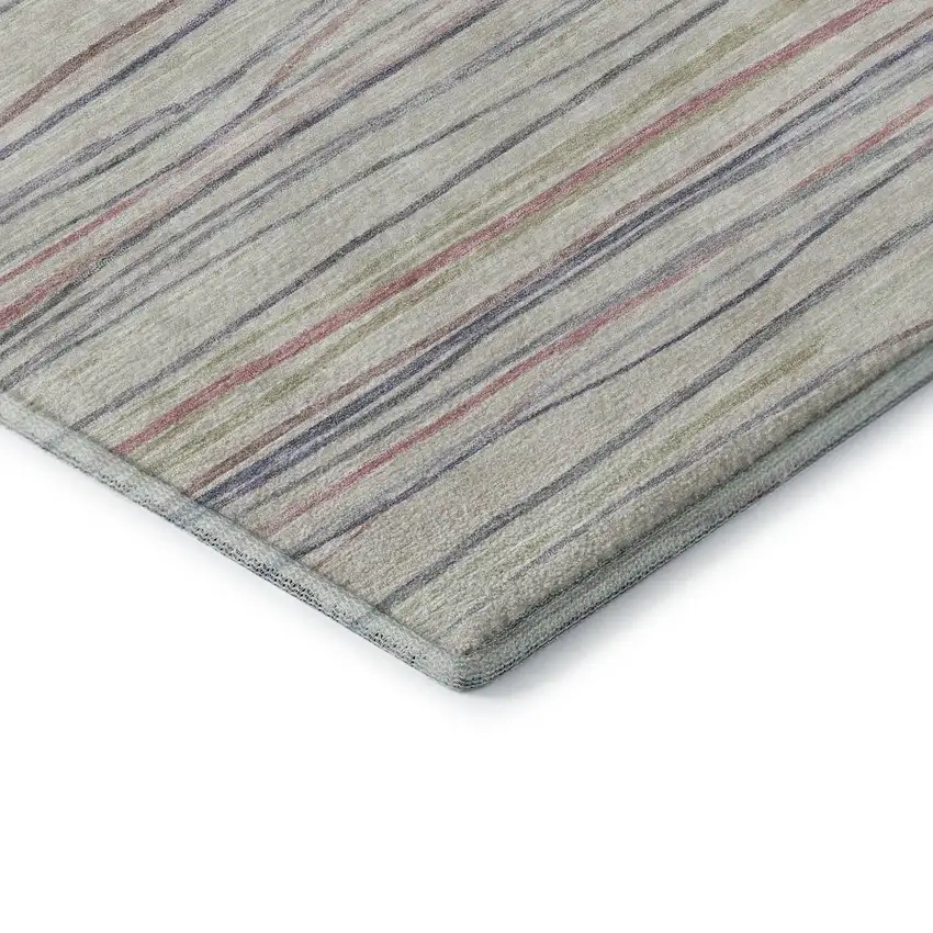 8' Beige Pink And Purple Striped Washable Area Rug With UV Protection Photo 7
