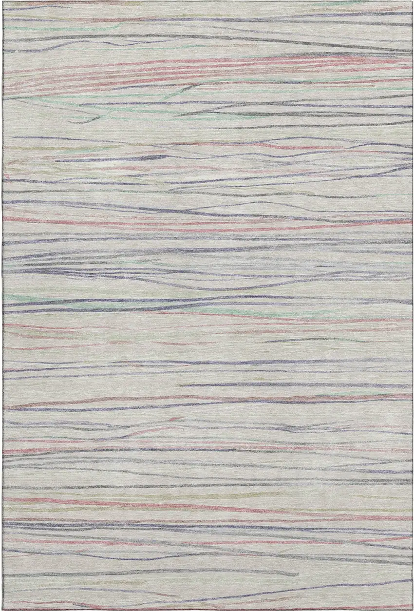 8' Beige Pink And Purple Striped Washable Area Rug With UV Protection Photo 1