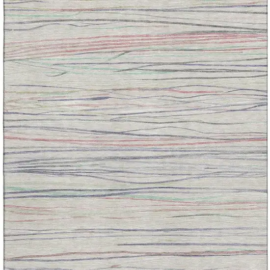 8' Beige Pink And Purple Striped Washable Area Rug With UV Protection Photo 3