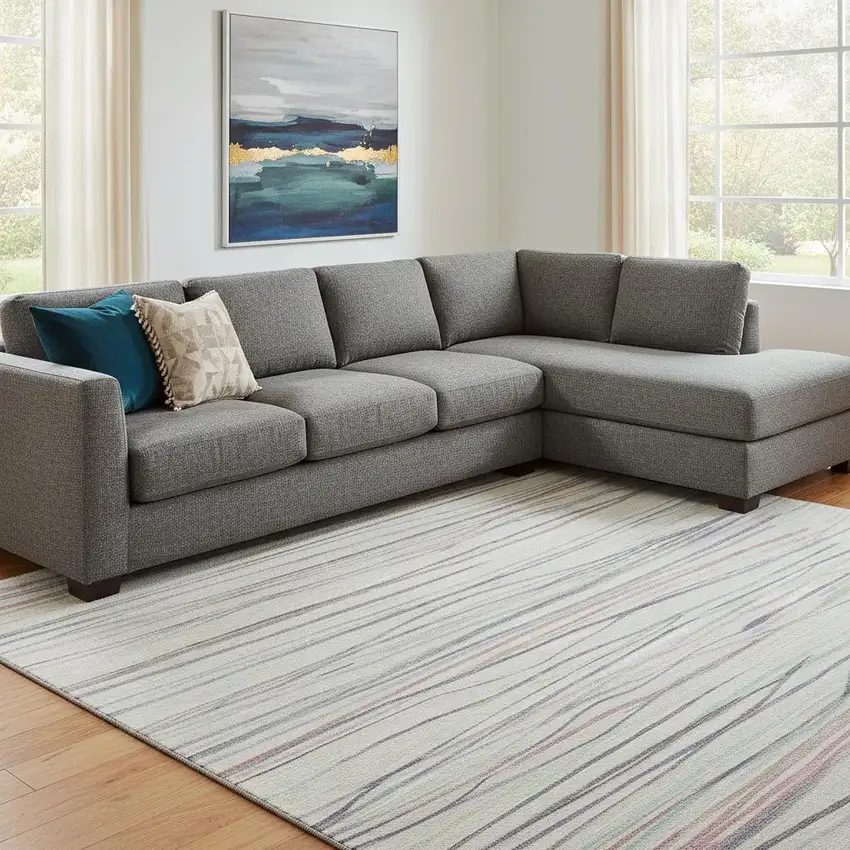 8' Beige Pink And Purple Striped Washable Area Rug With UV Protection Photo 2