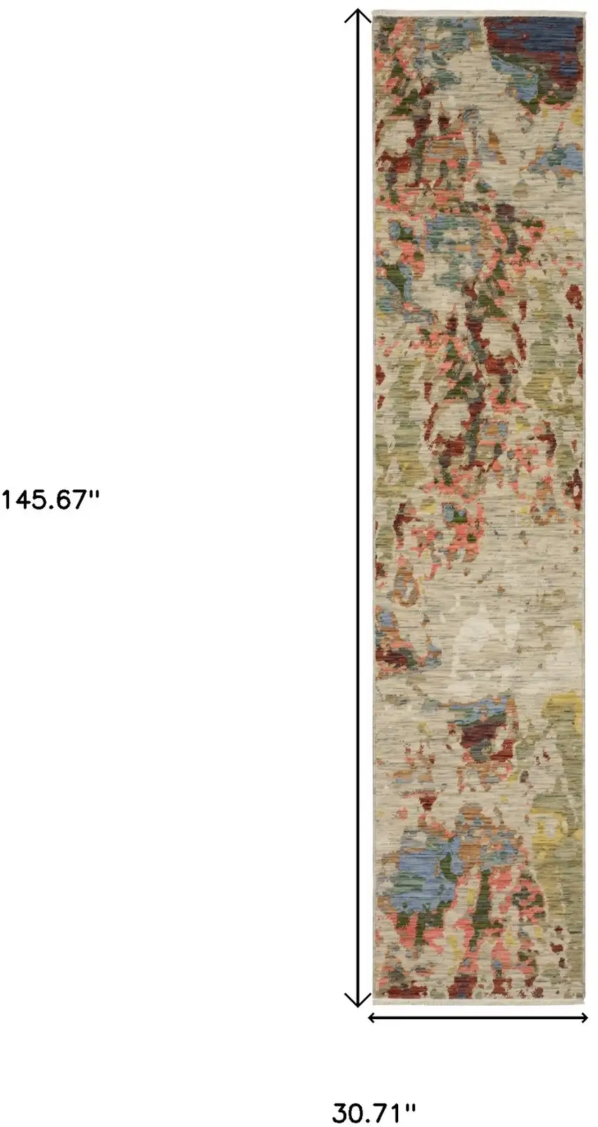 12' Beige Pink And Yellow Abstract Runner Rug With Fringe Photo 3