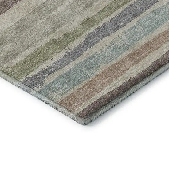 8' Beige Plum And Ivory Striped Washable Round Rug With UV Protection Photo 6