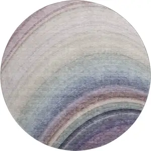 Photo of 8' Beige Purple And Blue Ombre Washable Round Rug With UV Protection