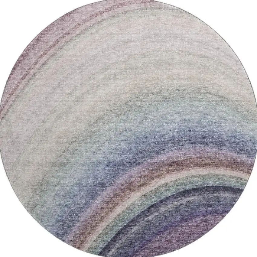 8' Beige Purple And Blue Ombre Washable Round Rug With UV Protection Photo 4