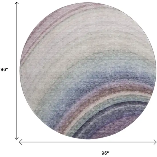 8' Beige Purple And Blue Ombre Washable Round Rug With UV Protection Photo 3