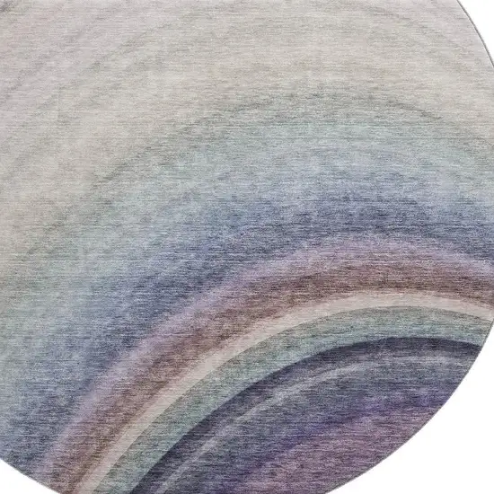 8' Beige Purple And Blue Ombre Washable Round Rug With UV Protection Photo 3