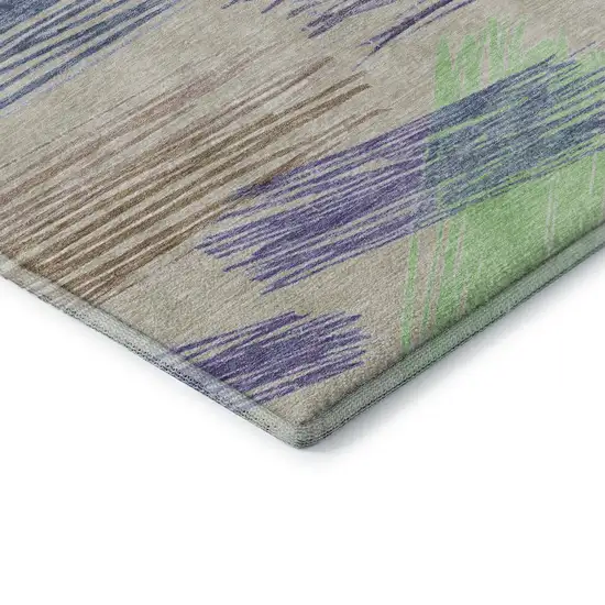 8' Beige Purple And Mint Green Striped Washable Round Rug With UV Protection Photo 6
