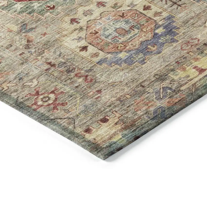 8' Beige Red And Blue Round Medallion Washable Indoor Outdoor Area Rug Photo 5