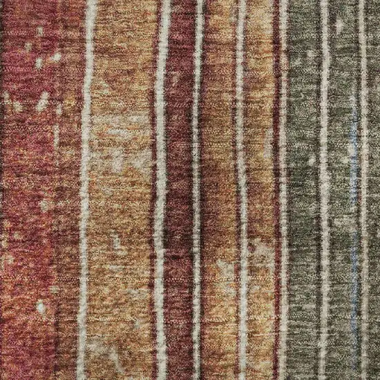 8' Beige Red And Blue Striped Washable Round Rug With UV Protection Photo 9