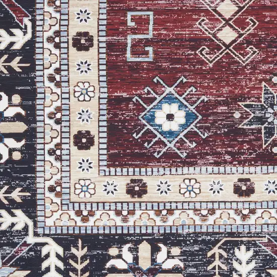 8' Beige Red And Gray Oriental Distressed Non Skid Runner Rug Photo 9