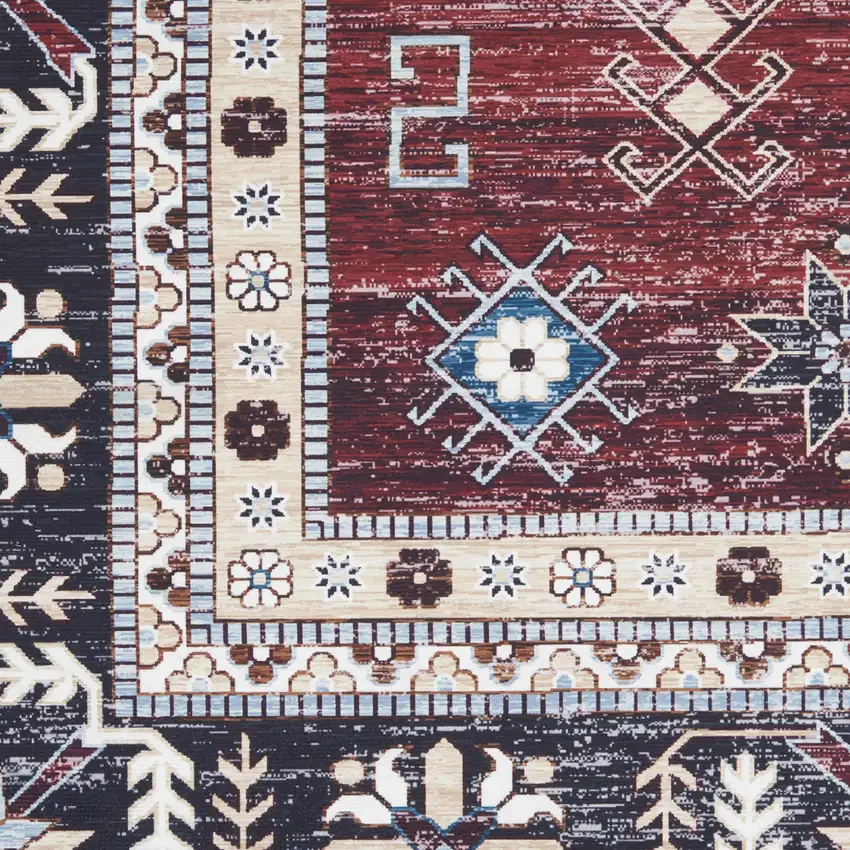8' Beige Red And Gray Oriental Distressed Non Skid Runner Rug Photo 9