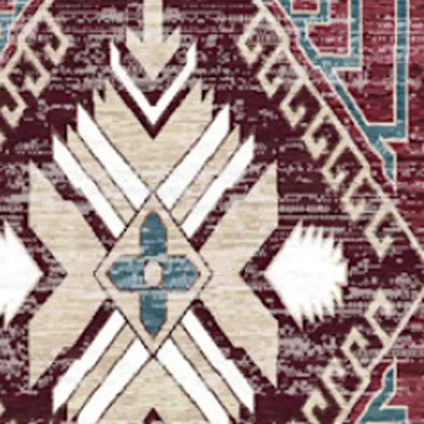 8' Beige Red And Gray Oriental Distressed Non Skid Runner Rug Photo 4