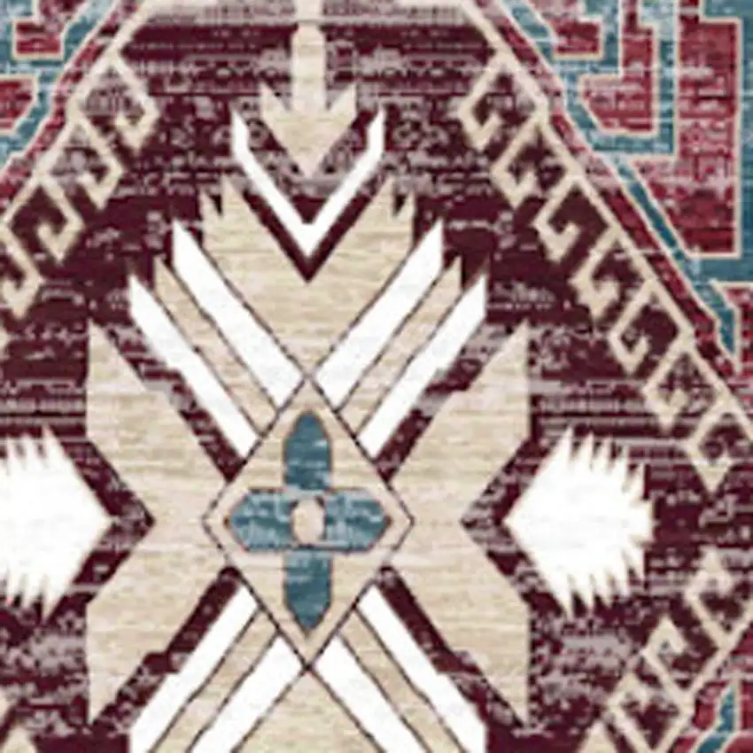 8' Beige Red And Gray Oriental Distressed Non Skid Runner Rug Photo 7