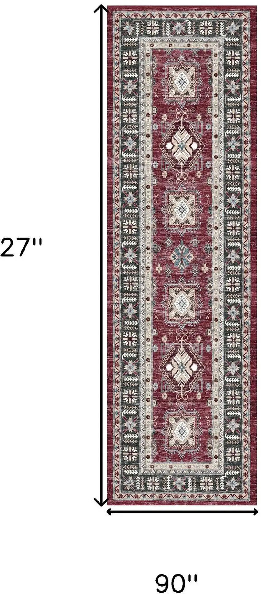 8' Beige Red And Gray Oriental Distressed Non Skid Runner Rug Photo 3