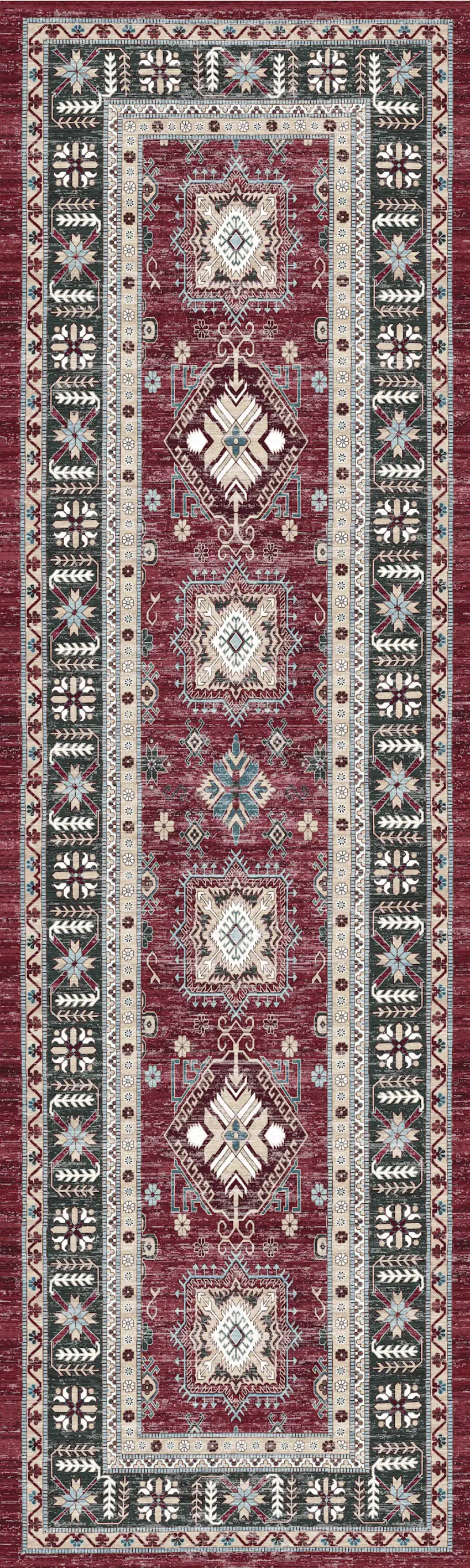8' Beige Red And Gray Oriental Distressed Non Skid Runner Rug Photo 9