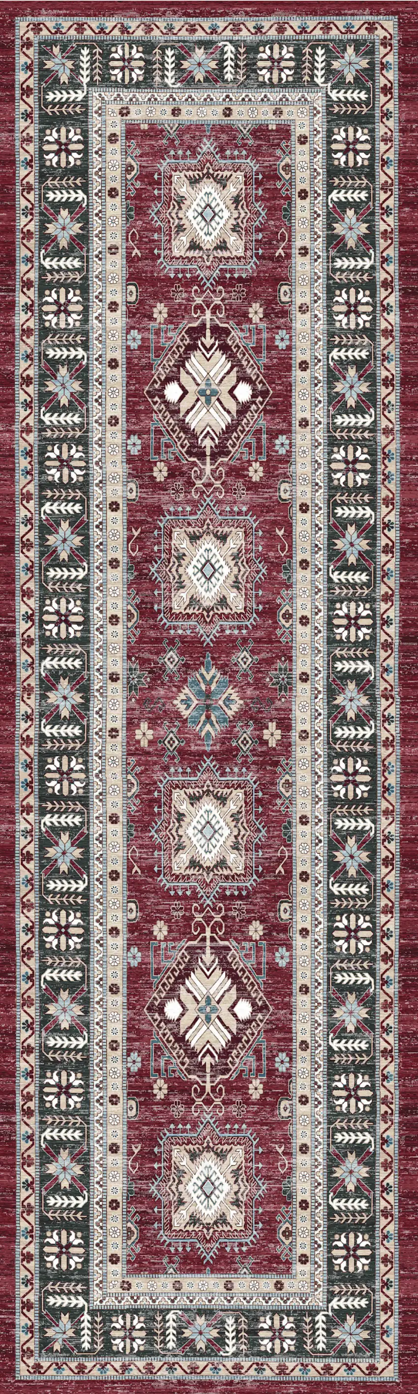8' Beige Red And Gray Oriental Distressed Non Skid Runner Rug Photo 6