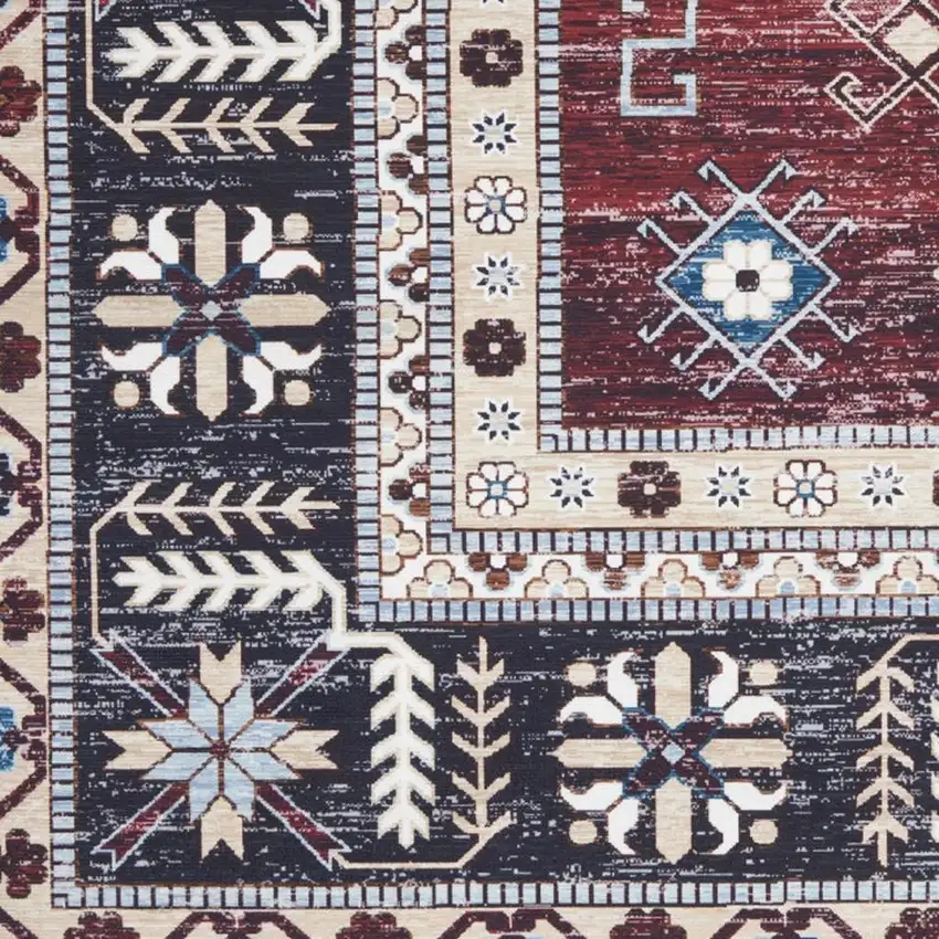 8' Beige Red And Gray Oriental Distressed Non Skid Runner Rug Photo 4