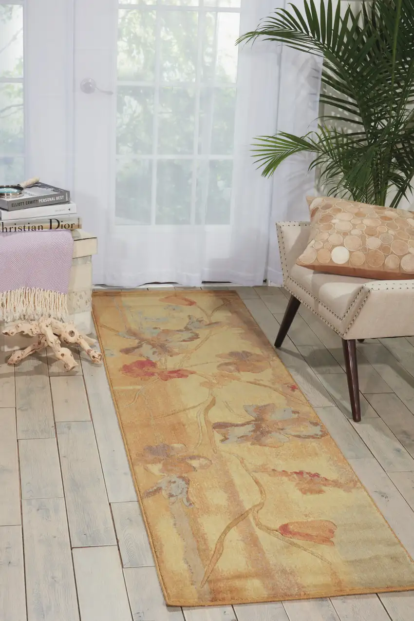 8' Beige Red And Orange Floral Non Skid Runner Rug Photo 4