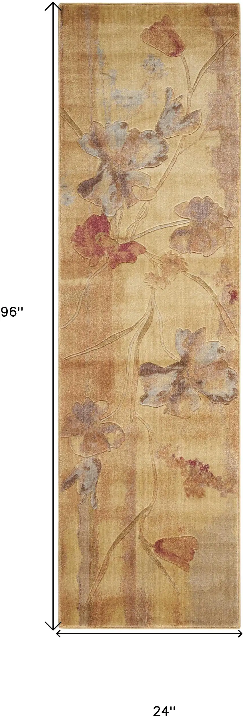 8' Beige Red And Orange Floral Non Skid Runner Rug Photo 9