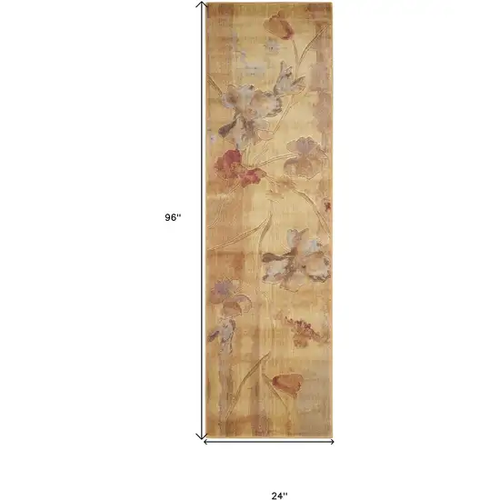 8' Beige Red And Orange Floral Non Skid Runner Rug Photo 9