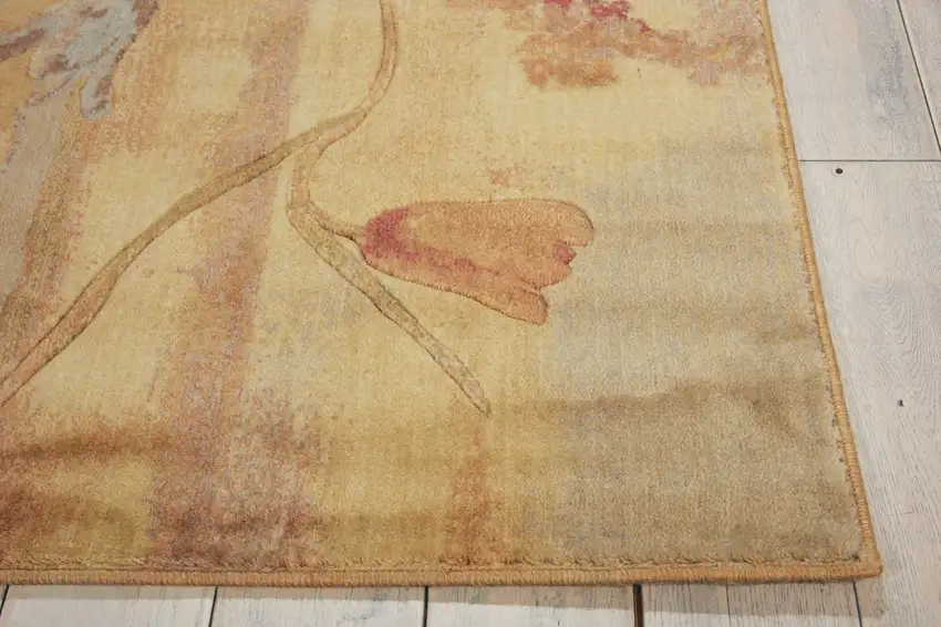 8' Beige Red And Orange Floral Non Skid Runner Rug Photo 6