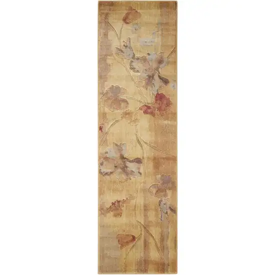 8' Beige Red And Orange Floral Non Skid Runner Rug Photo 2