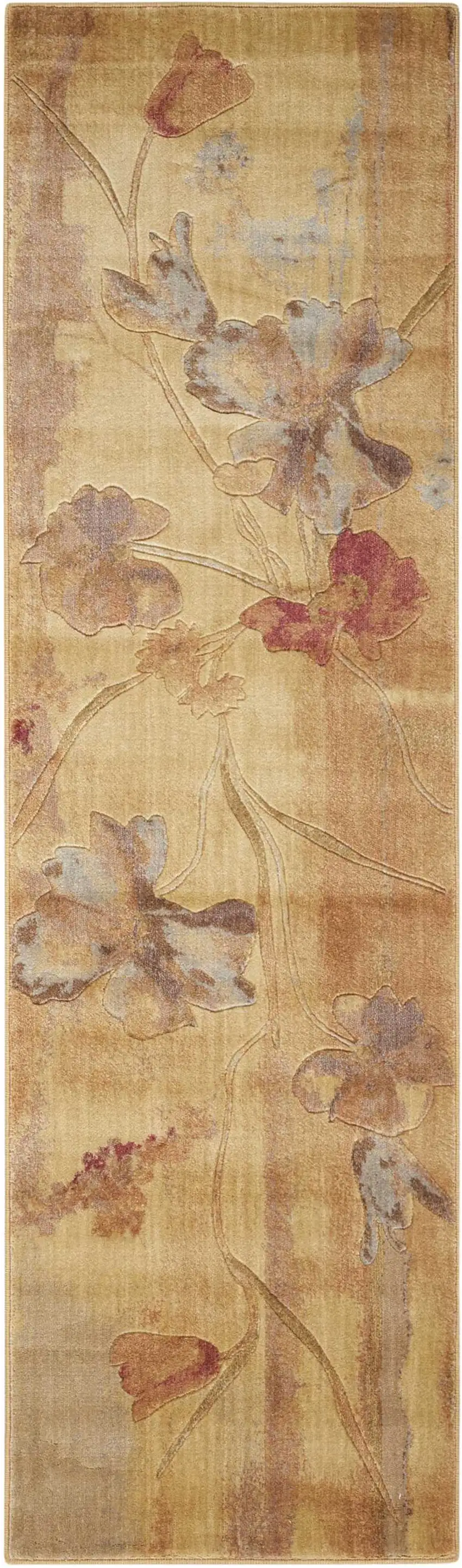 8' Beige Red And Orange Floral Non Skid Runner Rug Photo 2