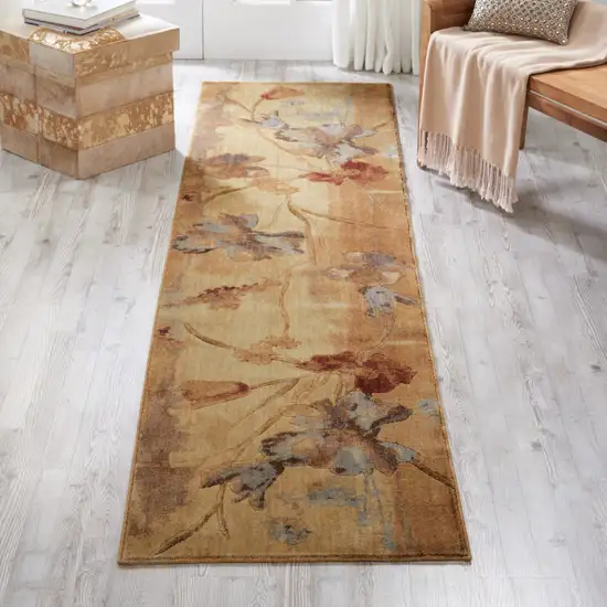 10' Beige Red And Orange Floral Non Skid Runner Rug Photo 5