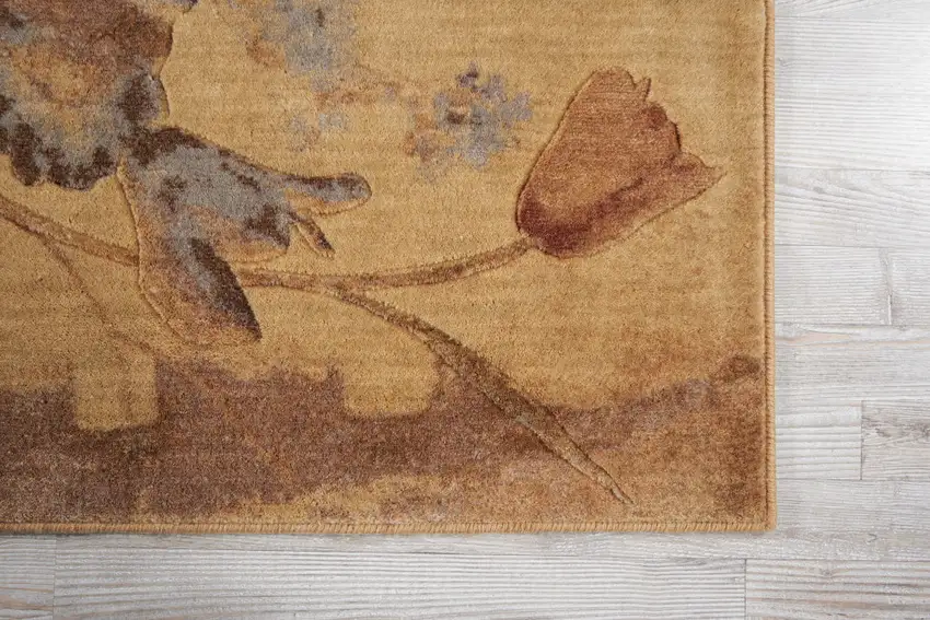 10' Beige Red And Orange Floral Non Skid Runner Rug Photo 7