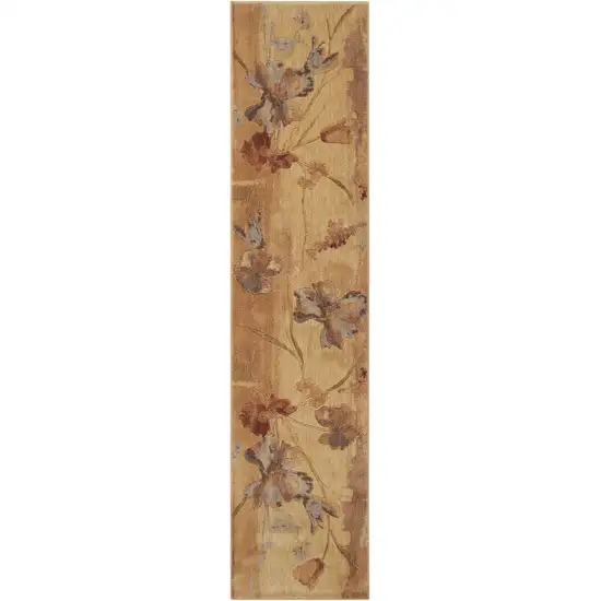 10' Beige Red And Orange Floral Non Skid Runner Rug Photo 2