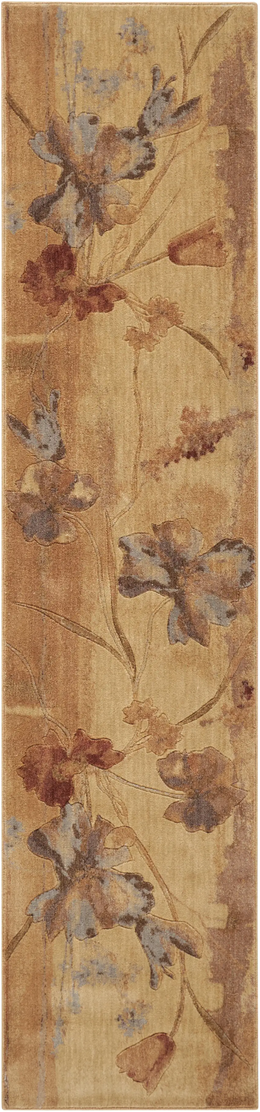 10' Beige Red And Orange Floral Non Skid Runner Rug Photo 2