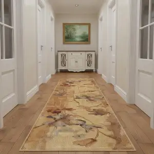 Photo of 10' Beige Red And Orange Floral Non Skid Runner Rug