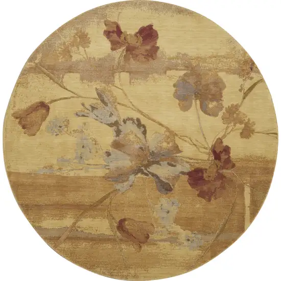 8' Beige Red And Orange Floral Round Rug Photo 4