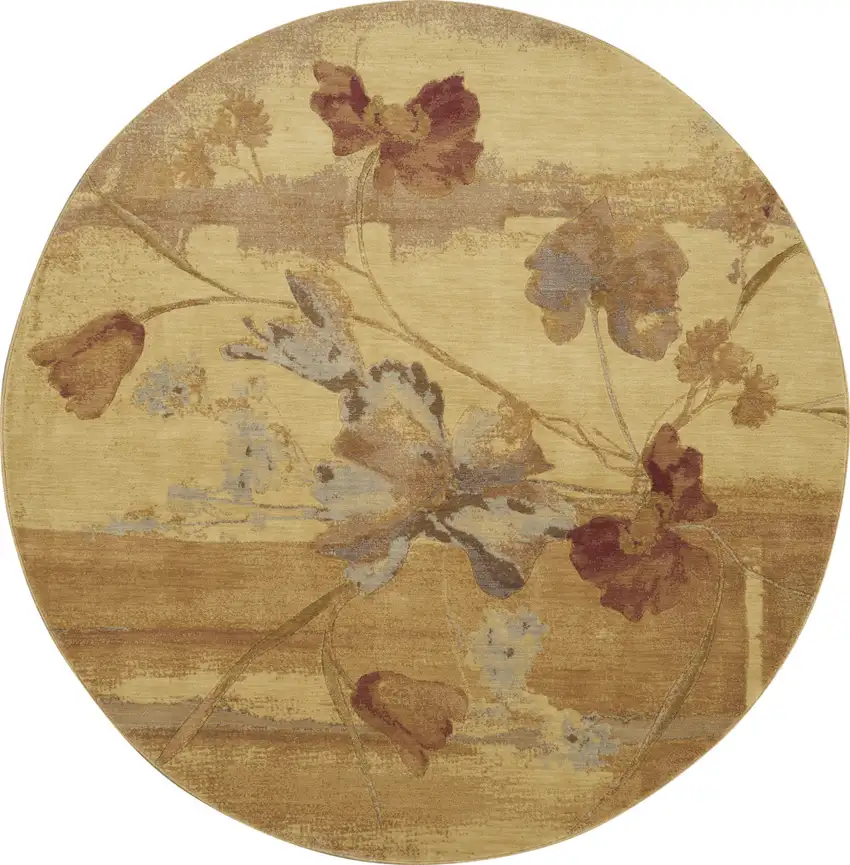 8' Beige Red And Orange Floral Round Rug Photo 4