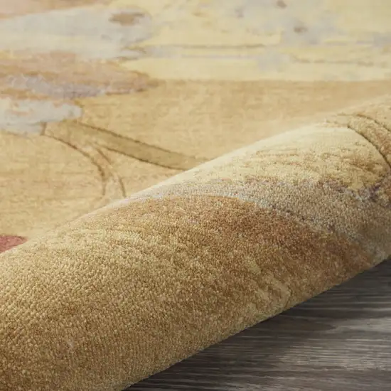 8' Beige Red And Orange Floral Round Rug Photo 7