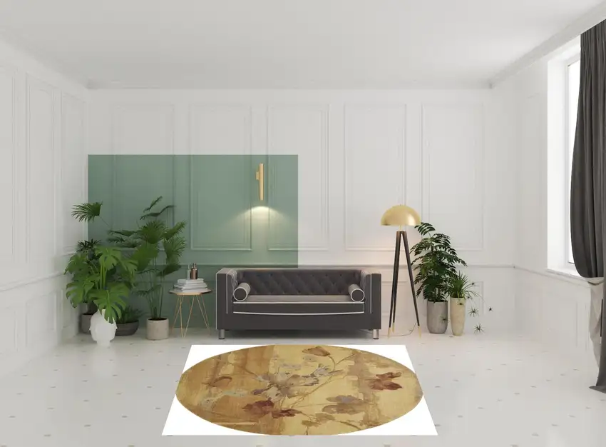 8' Beige Red And Orange Floral Round Rug Photo 1