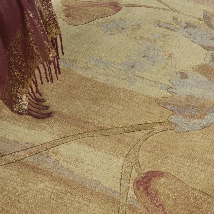 8' Beige Red And Orange Floral Round Rug Photo 9