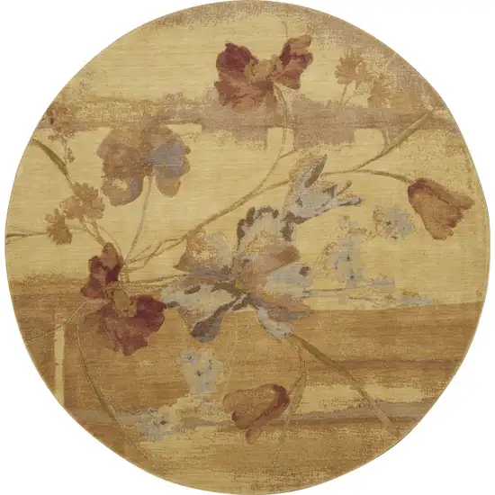 8' Beige Red And Orange Floral Round Rug Photo 3