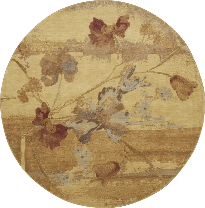 8' Beige Red And Orange Floral Round Rug Photo 3